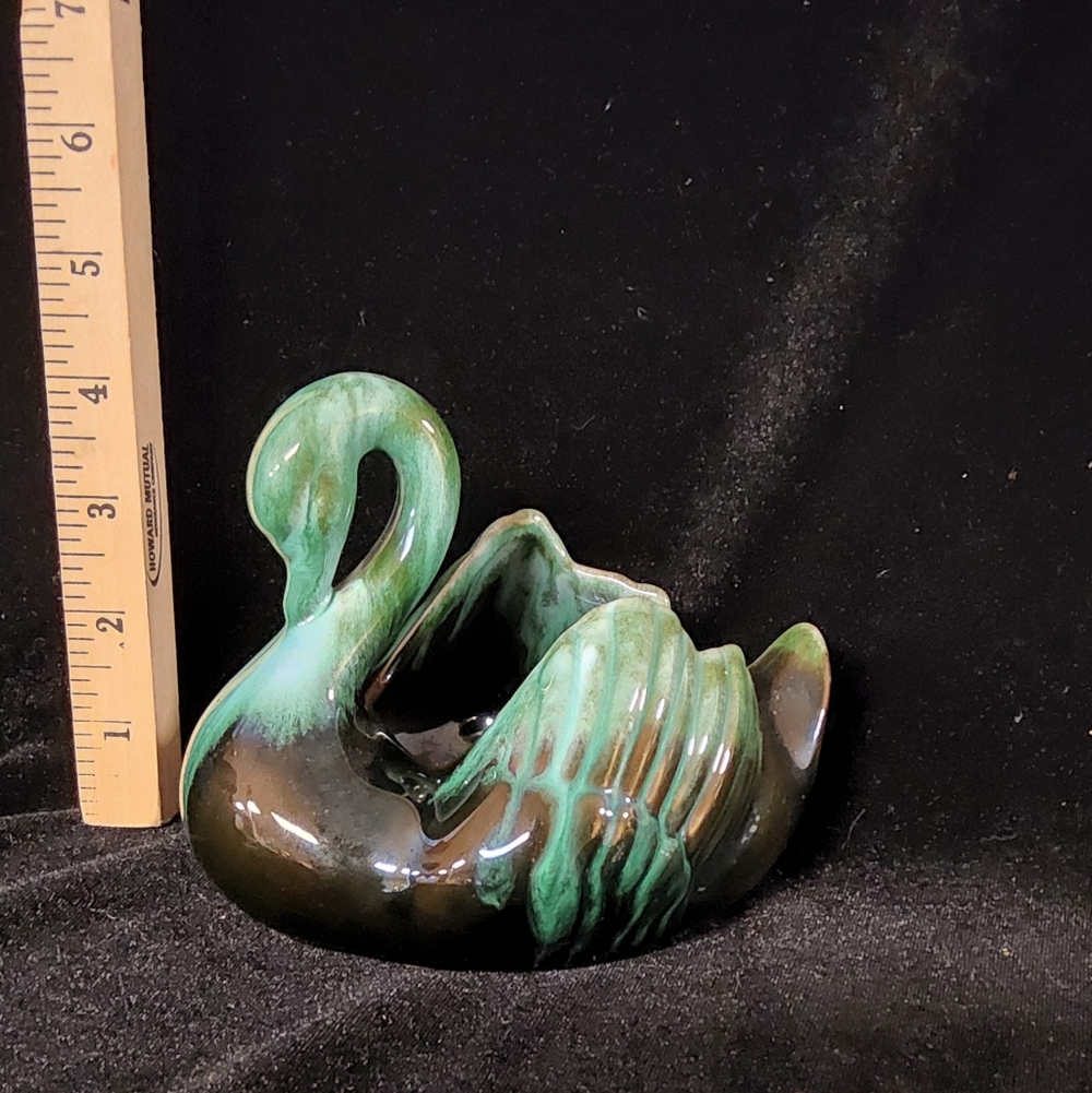 Blue Mountain Pottery Green Swan Figurine Vintage Canadian Art Decor